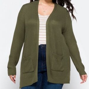 Market & Spruce Olive Open-Front Knit Cardigan